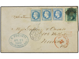 PUERTO RICO. 1869 (April 25). Cover From HUMACAO To NEW YORK Endorsed 'via St. Thomas' Bearing USA 1861/67 10c. Green, V - Andere & Zonder Classificatie