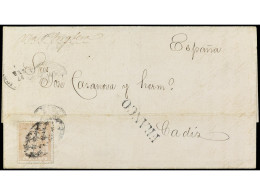 PUERTO RICO. 1871. SAN JUAN A CÁDIZ. 1 Pta. Castaño Mat. Parrilla Colonial, Al Dorso Fechador De B.P.O. De San Juan Y Tr - Autres & Non Classés