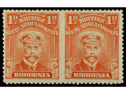 * RHODESIA. 1913. 1 P. Scarlet. Imperforate Between, Horizontal Pair. SCARCE. Yv. 40 Var. SG.194a. Stanley Gibbons.1.400 - Sonstige & Ohne Zuordnung