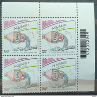 C 3881 Brazil Stamp Zodiac Signs Aquarium Astrology 2020 Block Of 4 Bar Code - Neufs