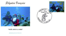 Polynésie Française 1 FDC De 1991 Noël Sous La Mer Plongée Marine - Briefe U. Dokumente