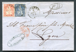 RC 26704 SUISSE 1864 - 30c + 10c SUR LETTRE DE CHIASSO POUR LYON RHONE FRANCE TB - Lettres & Documents