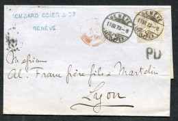 RC 26709 SUISSE 1873 - 30c SUR LETTRE DE GENEVE POUR LYON FRANCE TB - Lettres & Documents