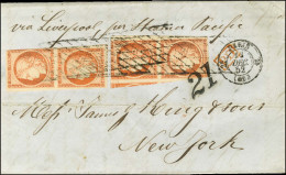 Grille Sans Fin / N° 5 (2 Paires, Qlq Defs) Sur Lettre 2 Ports Pour New York. 1852. - TB. - R. - 1849-1876: Klassik