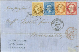 GC 5080 / N° 21 + 22 + 23 + 24 (marge Sup Massicotée) Càd ALEXANDRIE / EGYPTE Sur Lettre Pour Marseille. 1865. Bel Affra - Maritime Post