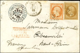 GC 5089 / N° 21 + 23 (les 2ex Def) Càd JAFFA / SYRIE + Croix Potencée Bleue POSTE FRANCAISE / JERUSALEM Sur Lettre Pour  - Maritime Post