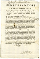 LAMBERT D'HERBIGNY Henry-François ( ?-1704), Intendant Général De Montauban Puis De Lyon. - Autres & Non Classés
