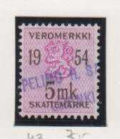 Finland Fiskale Zegel Cat. Barefoot Veromerkki/Income Tax 43  Jaar 1954 - Fiscaux