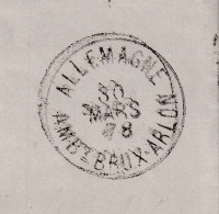 DDFF 523 - Lettre TP 28 Et 30 X 2 ANVERS 1878 Vers MULHOUSE - Marque D'échange Belge ALLEMAGNE Ambt BRUX-ARLON - Doorgangstempels