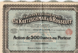 VP22.893 - CHALON - SUR - SAONE 1928 - Action De 500 Francs - Anciens Etablissements Ch. KRETZSCHMAR & G. ROSSELET - Textil