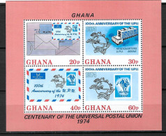 GHANA 1974: Bloc "100 Ans UPU" Neufs** - UPU (Unione Postale Universale)
