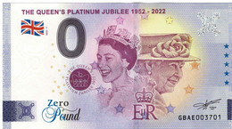Billet Euro Touristique Banknote Souvenir £0 Pound The Queen's Platinum Jubilee Elizabeth II - Verzameleeksen