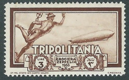 1933 TRIPOLITANIA POSTA AEREA CROCIERA ZEPPELIN 3 LIRE MH * - RA29-3 - Tripolitania