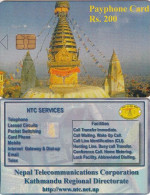 NEPAL - Temple, Nepal Telecom Telecard RS 200(glossy Surface), Without CN - Népal