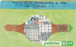 EL SALVADOR - Children Drawings/Multi Reloj Computadora De Puño Telecom, Used - Salvador