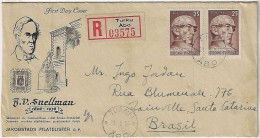 Finland 1956 Registered Cover Sent From Turku Or Åbo To Joinville Brazil 2 Stamp J. V. Snellman + Label - Storia Postale