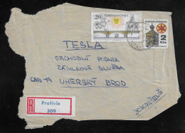 Czechoslovakia. Stamps Sc. 2179, 1735 On Fragment Of Registered Letter, Sent From Protivin 28.08.78 For “Tesla” Uhersky - Lettres & Documents