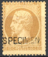 [* B/TB] N° 21, 10c Bistre Surchargé Specimen Signé. Très Léger Mince. Peu Courant - Cote: 1000€ - 1862 Napoléon III.