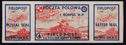 POLAND 1942 Field Post Seals Strip Smith FL2-4 Mint Hinged (white Paper) - Liberation Labels