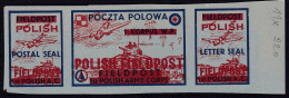 POLAND 1942 Field Post Seals Strip Smith FL2-4 Mint Hinged (Blue Paper) Overprinted - Liberation Labels