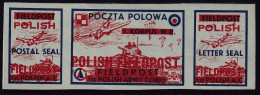 POLAND 1942 Field Post Seals Strip Smith FL2-4 Mint Hinged (Green Paper) Overprinted - Liberation Labels