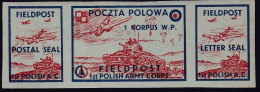 POLAND 1942 Field Post Seals Strip Smith FL2-4 Mint Hinged (Green Paper) - Liberation Labels