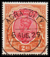 1926-1928. INDIA. Georg V INDIA POSTAGE 2 Rs Luxus Cancelled AGRA CITY 6. AUG 29. Extremely Beautiful.   - JF540067 - 1911-35 King George V