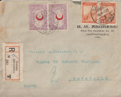 1933 - TURQUIE - TIMBRES CROISSANT-ROUGE De BIENFAISANCE ! Sur ENVELOPPE RECOMMANDEE De CONSTANTINOPLE => MARSEILLE - Lettres & Documents