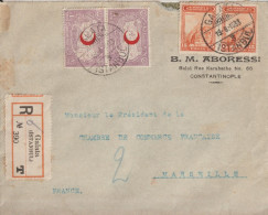 1933 - TURQUIE - TIMBRES CROISSANT-ROUGE De BIENFAISANCE ! Sur ENVELOPPE RECOMMANDEE De CONSTANTINOPLE => MARSEILLE - Storia Postale