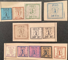 Basel Stadt 1862-1880 12 Versch. Polizei Gebührenmarken (Schweiz Suisse Switzerland Fiskalmarken Fiscal Revevenue Stamps - Steuermarken