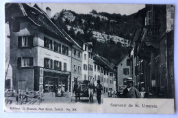 CPA Précurseur Souvenir De Saint Ursanne - Personnages Commerce Attelage De Chevaux - St. Ursanne - Saint-Ursanne