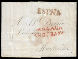 RRR 1800 URUGUAY SOBRESCRITO DE MALAGA ESPAÑA A MONTEVIDEO PERIODO COLONIAL  DESINFECTADO - Uruguay