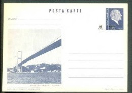 1987 TURKEY VIEW FROM BOSPHORUS BRIDGE - BLACK SURCHARGE POSTCARD - Entiers Postaux