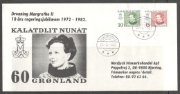 Greenland. Stamps Sc.86-87. Queen Of Denmark Margrethe II Jubilee 1972-1982. Circular Cancellation On Special Cover (04) - Brieven En Documenten