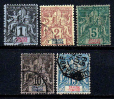 Grande Comore   - 1897 -  Type Sage  - N° 1/2/4/5/6  -  Oblitéré - Used - Used Stamps