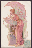 CPA Art Nouveau Circulé Femme Girl Women Type Mucha - Women