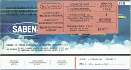 Ticket/Billet Avion. SABENA.  Brussels/NiceBrussels.  23/9/19??  Taxe. - Europe