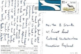 South Africa  & Marcofilia, Marina Beach, South Coast,  Natal, Hampshire England 1993 (215) - Lettres & Documents