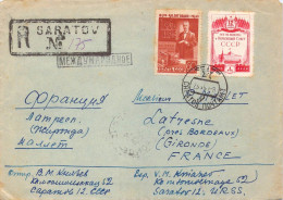 Lettre Recommandée De Saratov URSS Russie CCCP Pour Latresne En 1950 Superbe Aspect Cachets Bien Frappés - Storia Postale