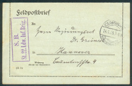 Deutsches Reich Feldpostbrief 24.6.1915 Orig. Gelaufen Nach Hannover Mit Stempel: S.B. St.22.Ldw.Inf.Brig. - Feldpost (franchigia Postale)