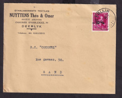 DDFF 254 -- Enveloppe TP Surcharge Locale Moins 10 % DEERLIJK 1946 -  Entete Textiles Théo § Omer Nuyttens - 1946 -10 %