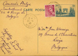 France 1940 - Carte Postale 403 CP2 De Capestang Vers Liège 70 C Lilas-rose Type Mercure Type II ... (EB) DC-12314 - 1938-42 Mercurius