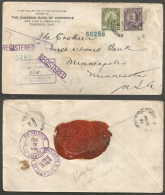 1931 Wax Seal On Bank Of Commerce Registered Cover 15c Arch/Library CDS Toronto Ontario - Postgeschiedenis