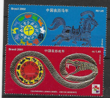Brazil Mnh **  Year Of The Snake And The Horse Gold Stamps Embossed - Unused Stamps