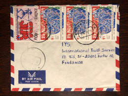 ZAIRE CONGO TRAVELLED COVER LETTER TO FINLAND 1990 YEAR AIDS SIDA HEALTH MEDICINE STAMPS - Storia Postale