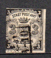 BREMEN 1855 N. 1 3 G Nero Su Azzurro Timbrato Used - Brême