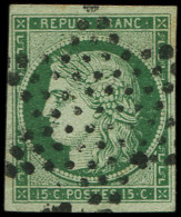 EMISSION DE 1849 - 2b   15c. Vert FONCE, Obl. ETOILE, TTB - 1849-1850 Ceres