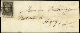 Let EMISSION DE 1849 - 3b   20c. Noir Sur CHAMOIS, Nuance Foncée, Obl. GRILLE S. LAC De Paris 22/6/50, Arr. Càd T14 ISIG - 1849-1876: Klassik