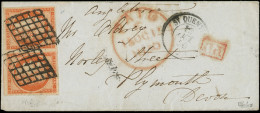 Let EMISSION DE 1849 - 5    40c. Orange, PAIRE Obl. GRILLE S. Env., Càd T15 St QUENTIN 13/10/50, Arr. PLYMOUTH 16/10, TT - 1849-1876: Klassik