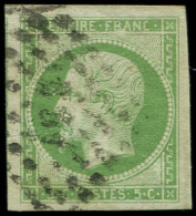 EMPIRE NON DENTELE - 12    5c. Vert, Grandes Marges, Obl. Los. Baton, TTB - 1853-1860 Napoléon III.